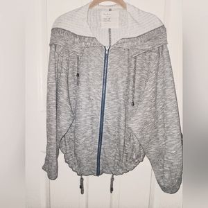 Free People Gray Drawstring Waist Zipper Hoodie